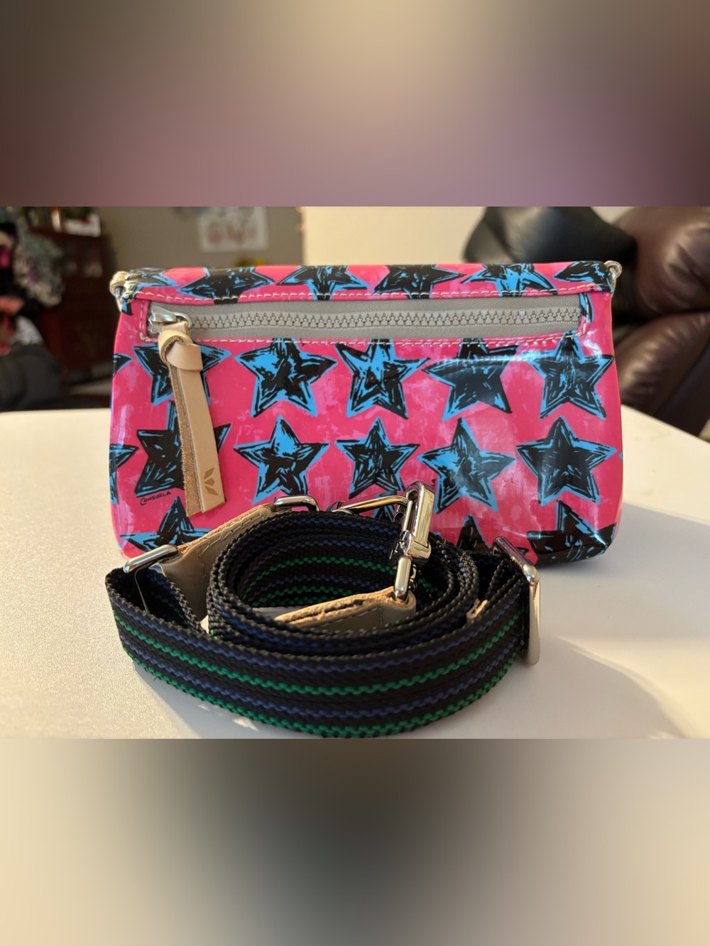 Consuela Pink Crossbody with Blue and Black Stars - Picture 3 of 7